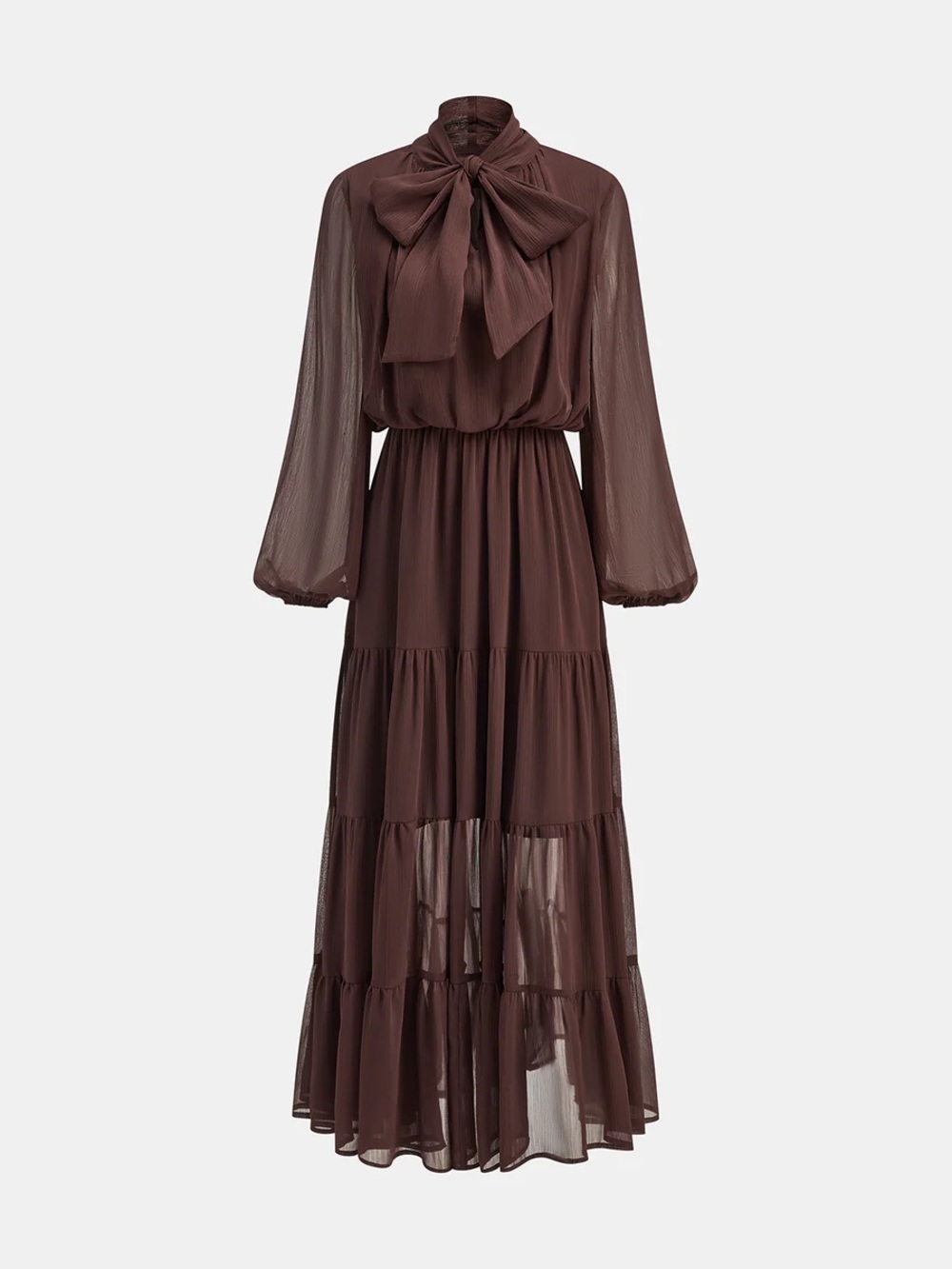 Commense Chiffon Bow Long Sleeve Maxi Dress - Picture 2 of 15